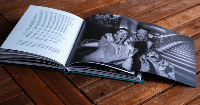 The book open on a black-and-white spread