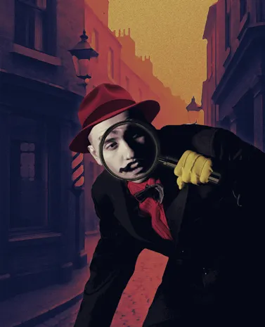 A man in a red hat staggering down a crimson street