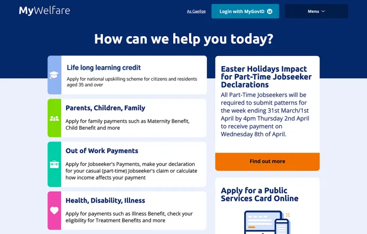 The Lifelong Learning Credit as the first option on the MyWelfare “How can we help you today?” page