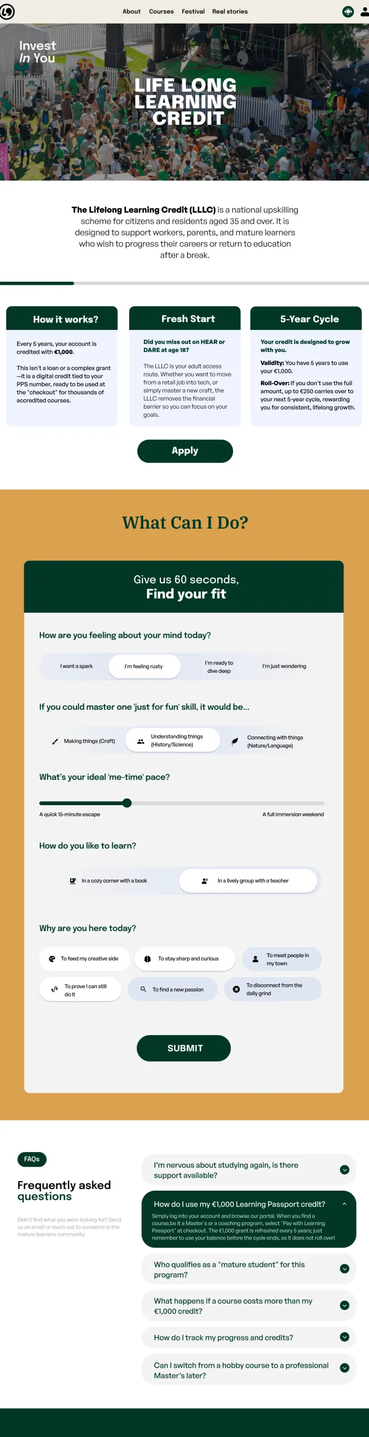 Home page of the Lifelong Learning website