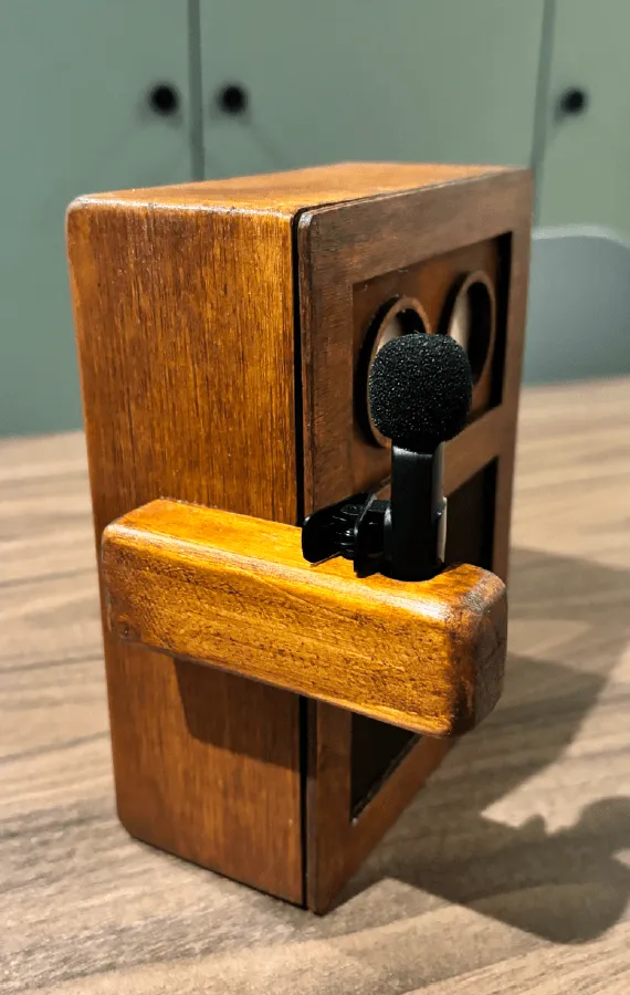 The finished dock from the front-left, the clip microphone docked on its side
