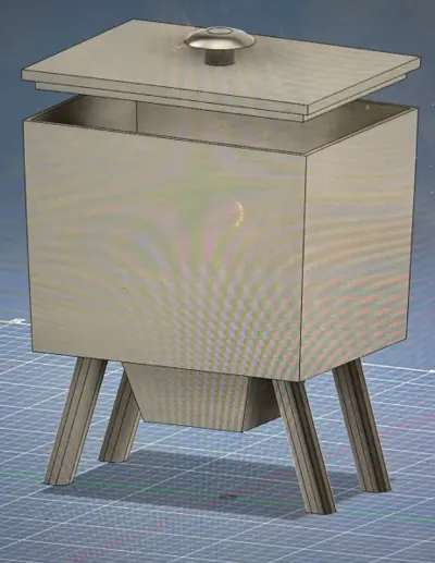 Fusion 360 render of the final NOX form with lid and splayed legs