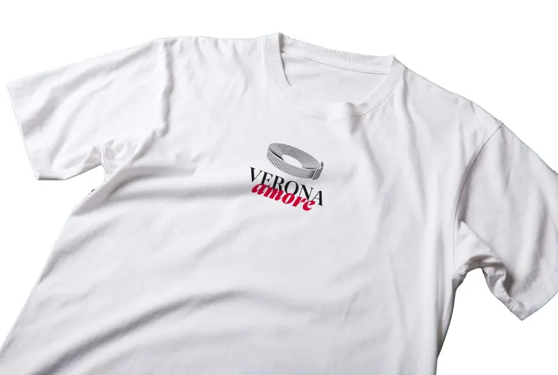 A white t-shirt with the Verona Amore mark