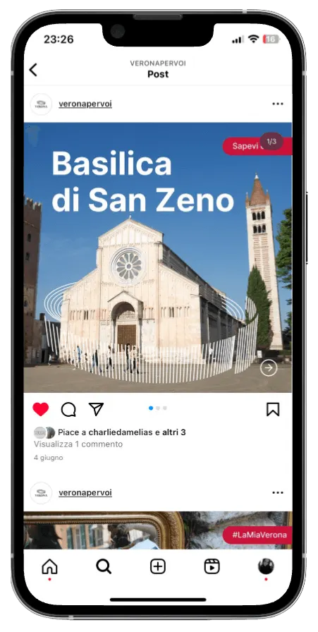 Instagram post on a phone: the Basilica di San Zeno