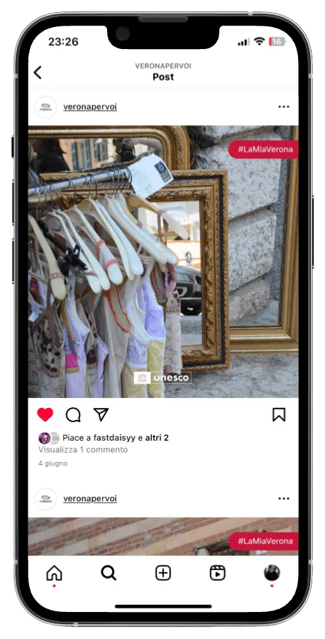 Instagram post on a phone: a vintage market