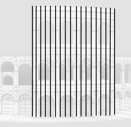 Vertical lines laid over the Arena's arches
