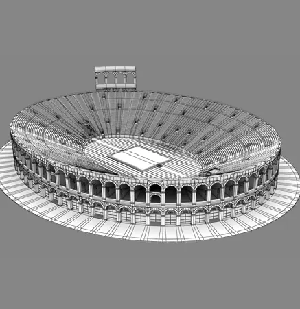 Wireframe render of the Arena from above