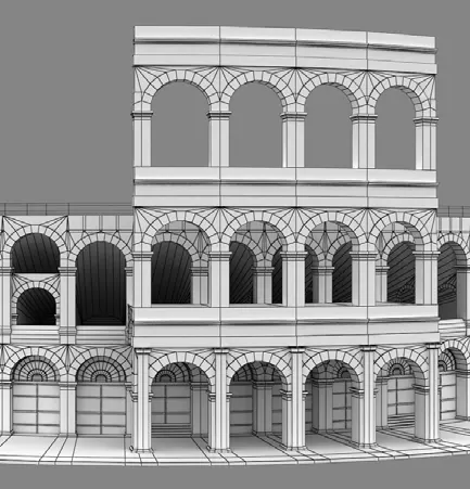 Wireframe render of the Arena's arcades
