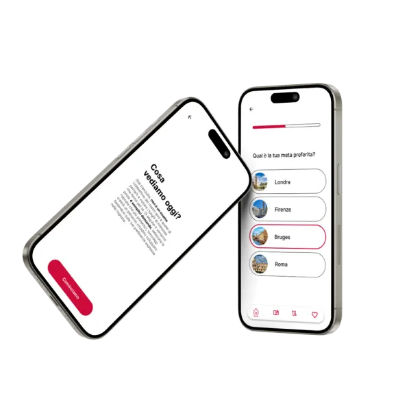 Two phones showing VeronApp: the onboarding quiz and its answer options