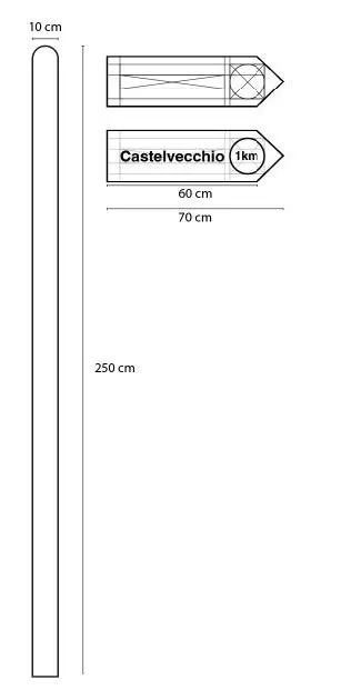 Technical drawing of a directional sign